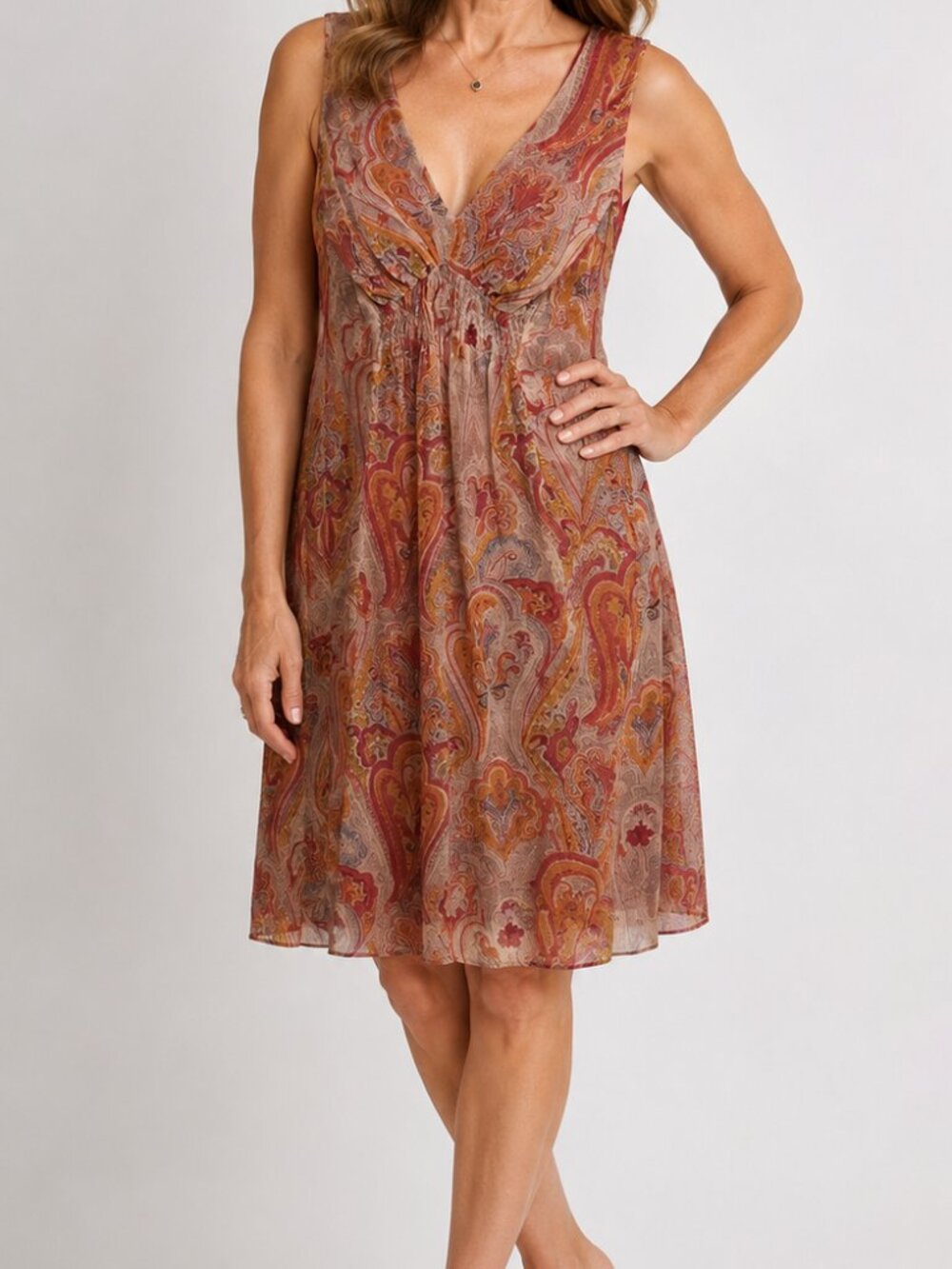 VTG Jonathan Martin 100% Silk Y2K Maroon Orange Boho Fall Flowy Paisley Dress 18